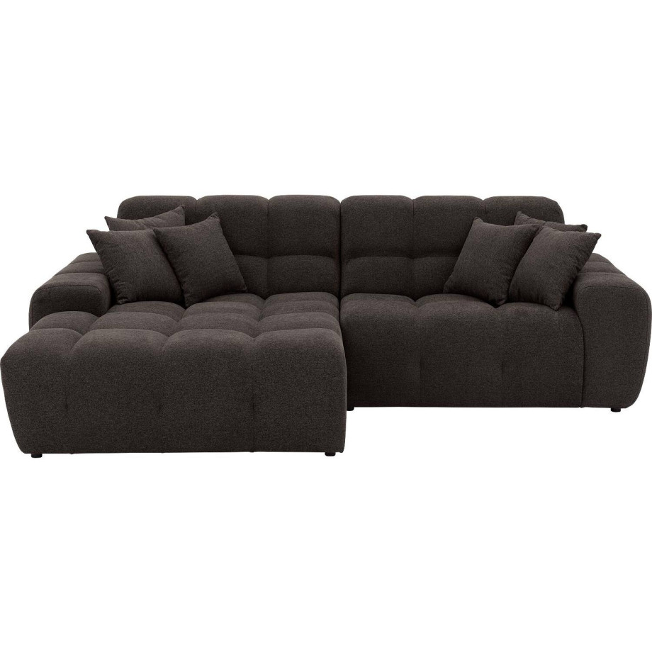 Goossens Excellent Bank Kubus - 30 X 30 Cm Stiksel donkerbruin, stof, 1,5-zits, modern design met chaise longue links afbeelding 1