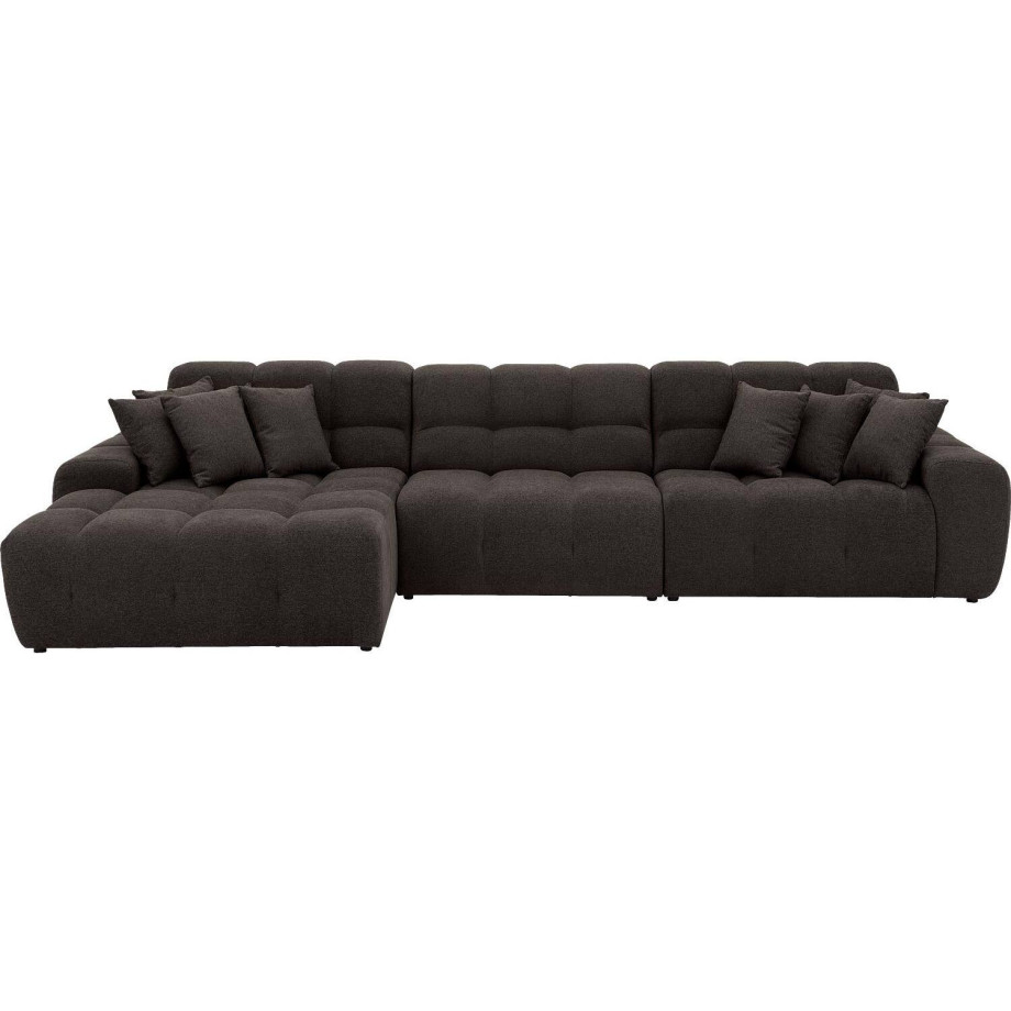 Goossens Excellent Bank Kubus - 30 X 30 Cm Stiksel donkerbruin, stof, 1,5-zits, modern design met chaise longue links afbeelding 1