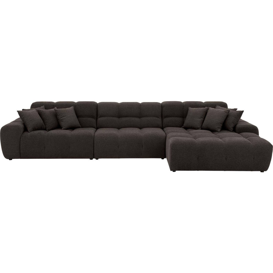 Goossens Excellent Bank Kubus - 30 X 30 Cm Stiksel donkerbruin, stof, 1,5-zits, modern design met chaise longue rechts afbeelding 1