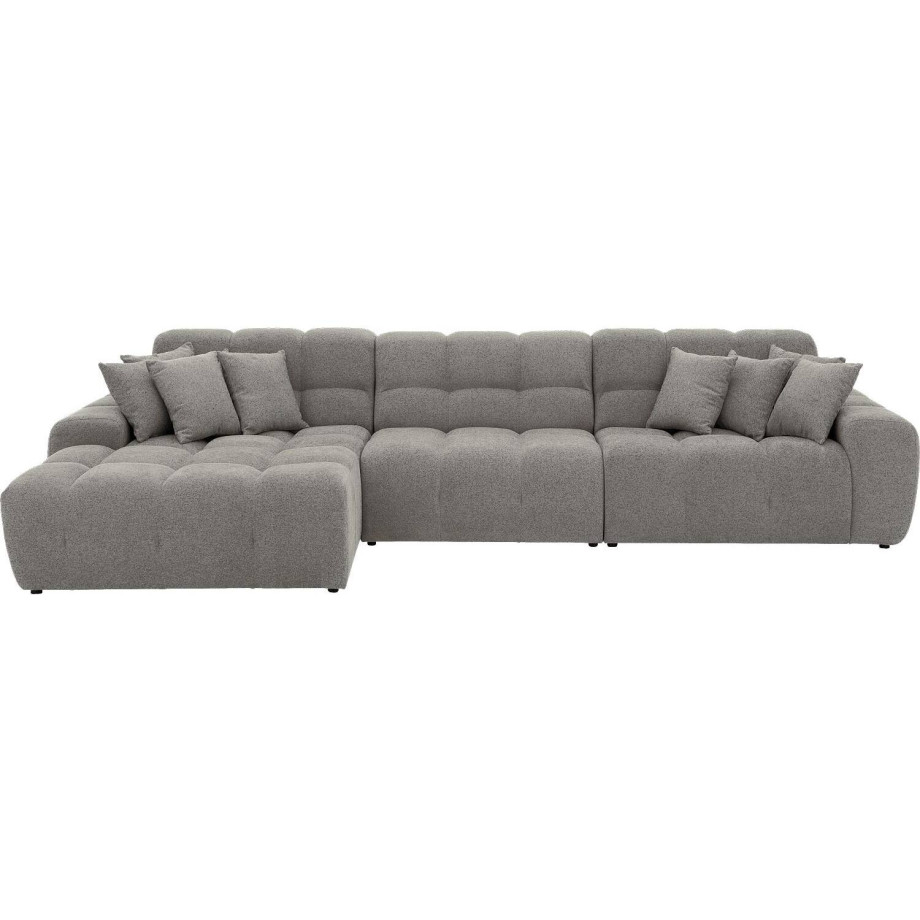 Goossens Excellent Bank Kubus - 30 X 30 Cm Stiksel grijs, stof, 1,5-zits, modern design met chaise longue links afbeelding 1