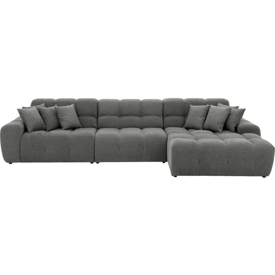 Goossens Excellent Bank Kubus - 30 X 30 Cm Stiksel grijs, stof, 1,5-zits, modern design met chaise longue rechts afbeelding 1