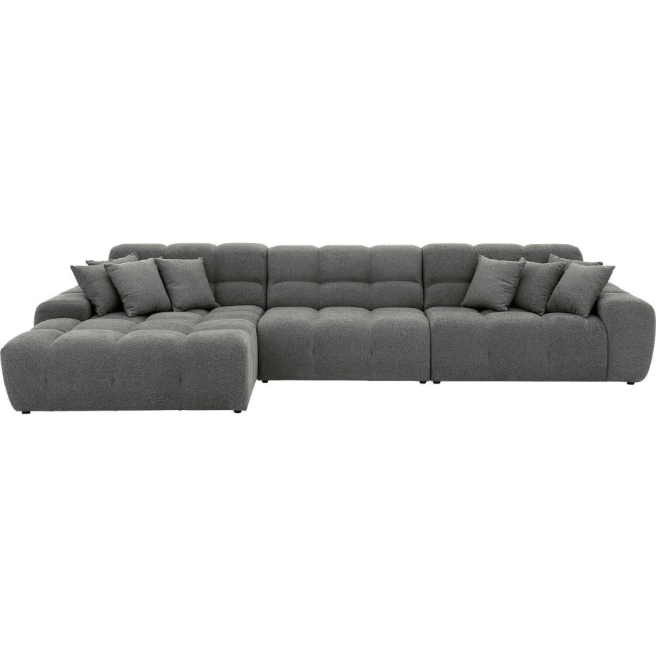 Goossens Excellent Bank Kubus - 30 X 30 Cm Stiksel grijs, stof, 1,5-zits, modern design met chaise longue links afbeelding 1