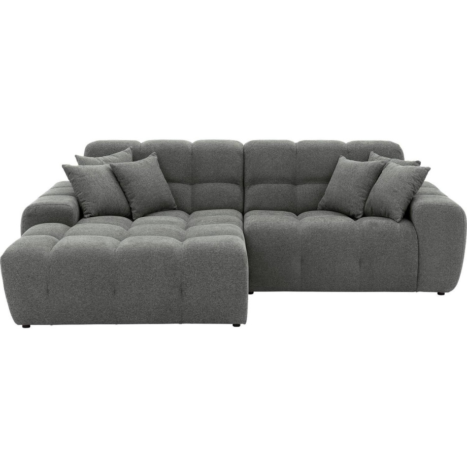 Goossens Excellent Bank Kubus - 30 X 30 Cm Stiksel grijs, stof, 1,5-zits, modern design met chaise longue links afbeelding 1