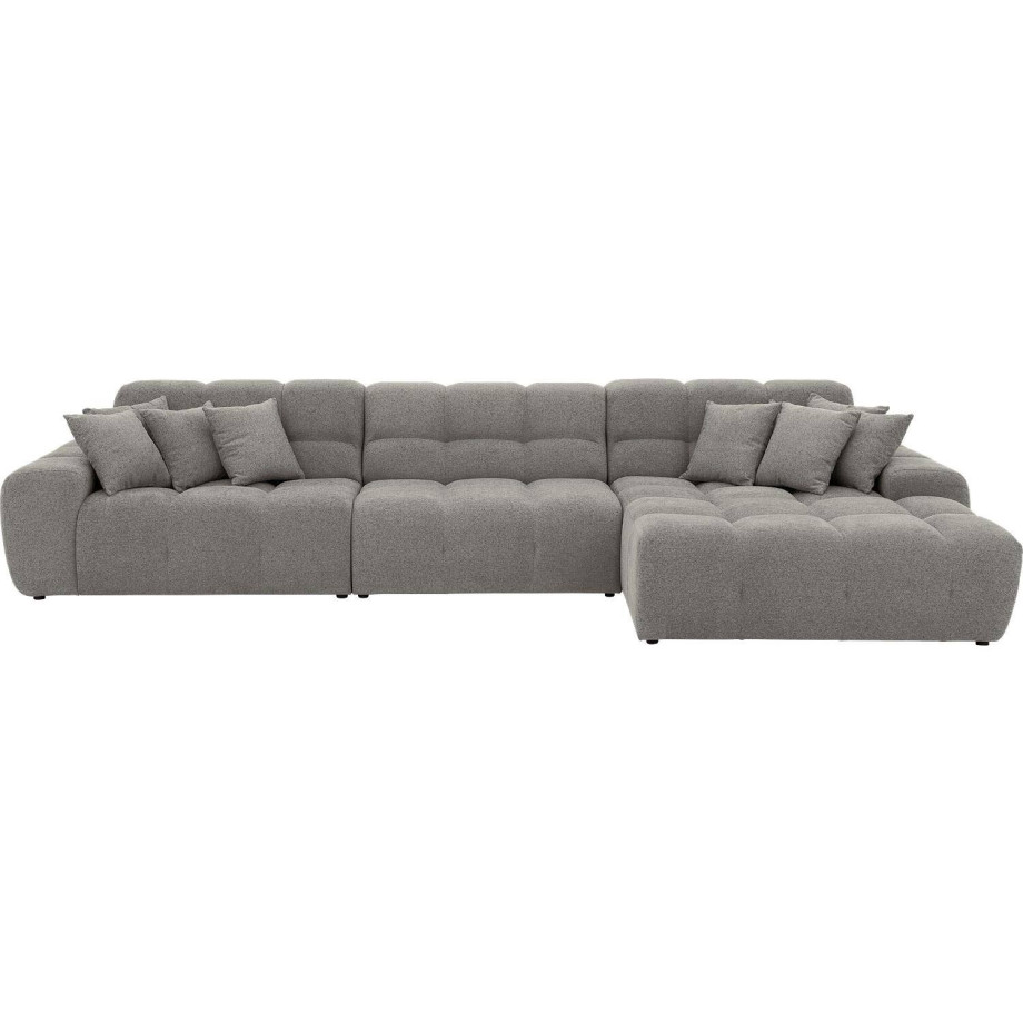 Goossens Excellent Bank Kubus - 30 X 30 Cm Stiksel grijs, stof, 1,5-zits, modern design met chaise longue rechts afbeelding 1