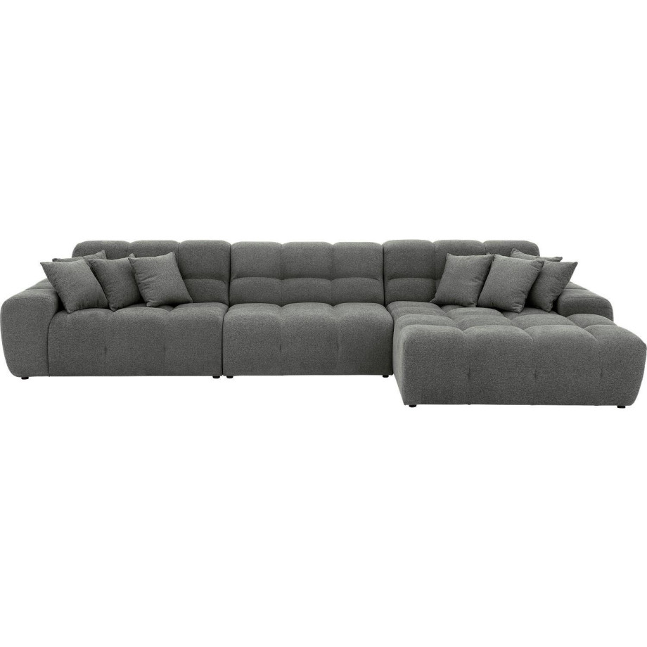 Goossens Excellent Bank Kubus - 30 X 30 Cm Stiksel grijs, stof, 1,5-zits, modern design met chaise longue rechts afbeelding 1