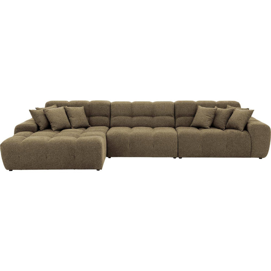 Goossens Excellent Bank Kubus - 30 X 30 Cm Stiksel groen, stof, 1,5-zits, modern design met chaise longue links afbeelding 1