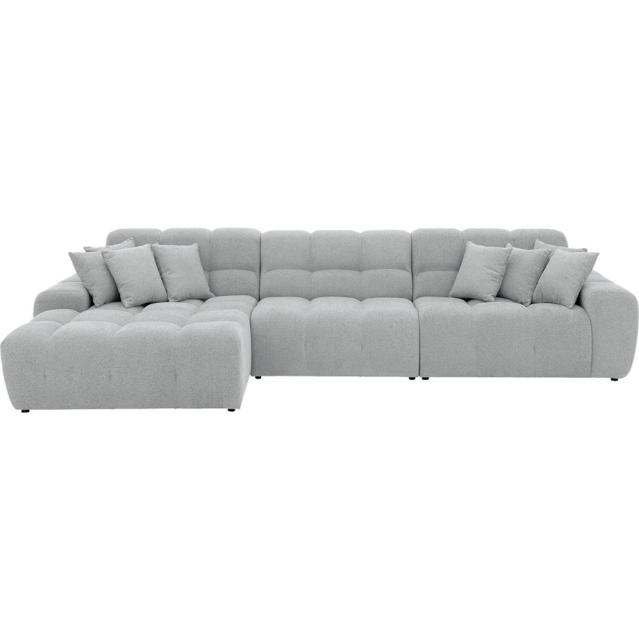 Goossens Excellent Bank Kubus - 30 X 30 Cm Stiksel lichtgrijs, stof, 1,5-zits, modern design met chaise longue links afbeelding 1