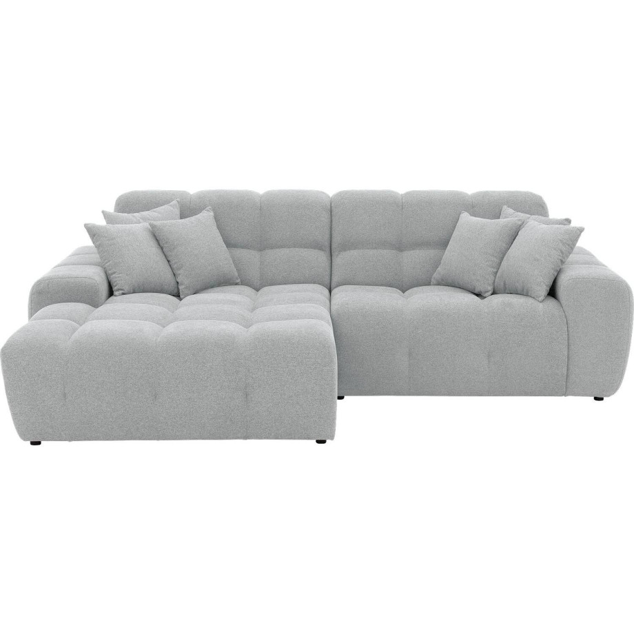 Goossens Excellent Bank Kubus - 30 X 30 Cm Stiksel lichtgrijs, stof, 1,5-zits, modern design met chaise longue links afbeelding 1