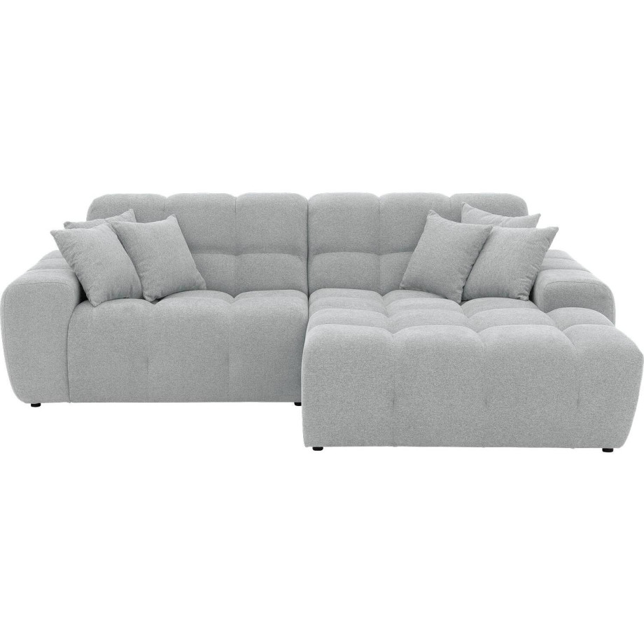 Goossens Excellent Bank Kubus - 30 X 30 Cm Stiksel lichtgrijs, stof, 1,5-zits, modern design met chaise longue rechts afbeelding 1