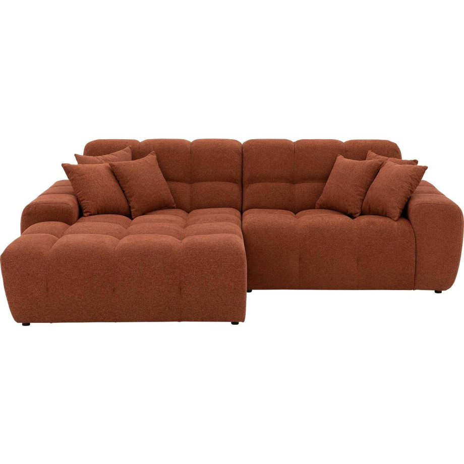 Goossens Excellent Bank Kubus - 30 X 30 Cm Stiksel oranje, stof, 1,5-zits, modern design met chaise longue links afbeelding 1