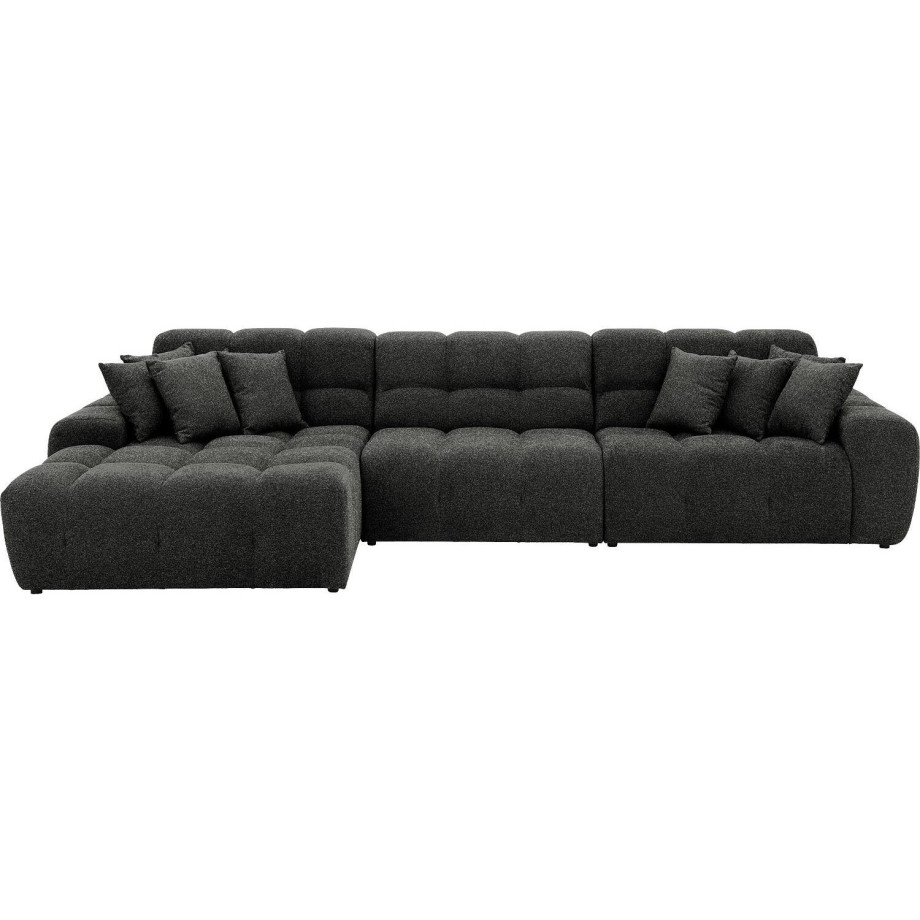 Goossens Excellent Bank Kubus - 30 X 30 Cm Stiksel zwart, stof, 1,5-zits, modern design met chaise longue links afbeelding 1