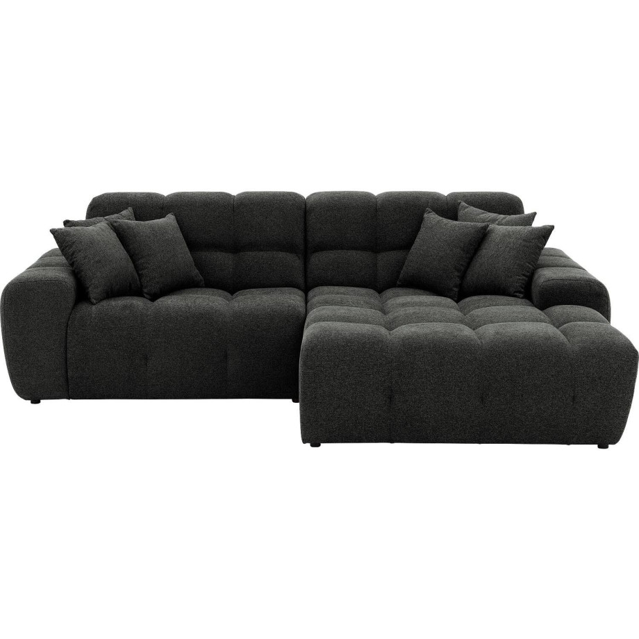 Goossens Excellent Bank Kubus - 30 X 30 Cm Stiksel zwart, stof, 1,5-zits, modern design met chaise longue rechts afbeelding 1