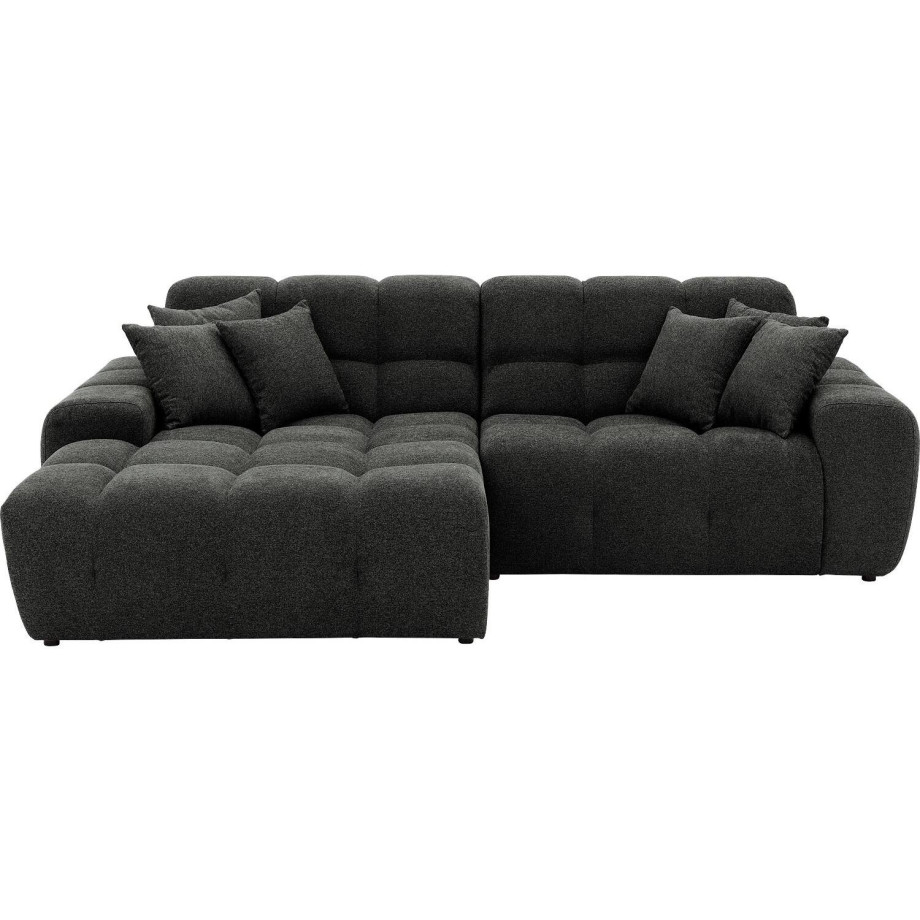 Goossens Excellent Bank Kubus - 30 X 30 Cm Stiksel zwart, stof, 1,5-zits, modern design met chaise longue links afbeelding 1