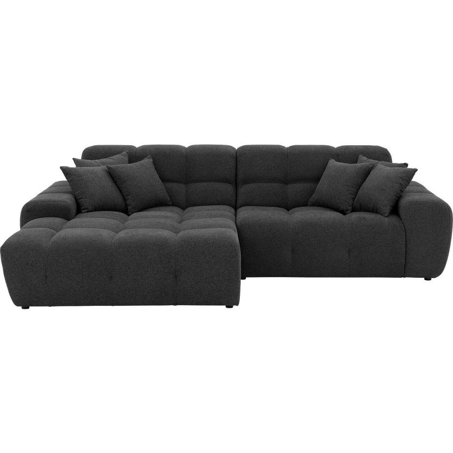 Goossens Excellent Bank Kubus - 40 X 40 Cm Stiksel antraciet, stof, 1,5-zits, modern design met chaise longue links afbeelding 1