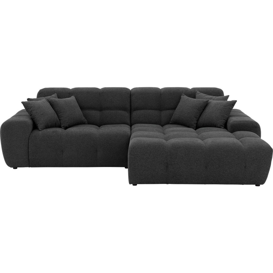 Goossens Excellent Bank Kubus - 40 X 40 Cm Stiksel antraciet, stof, 1,5-zits, modern design met chaise longue rechts afbeelding 1