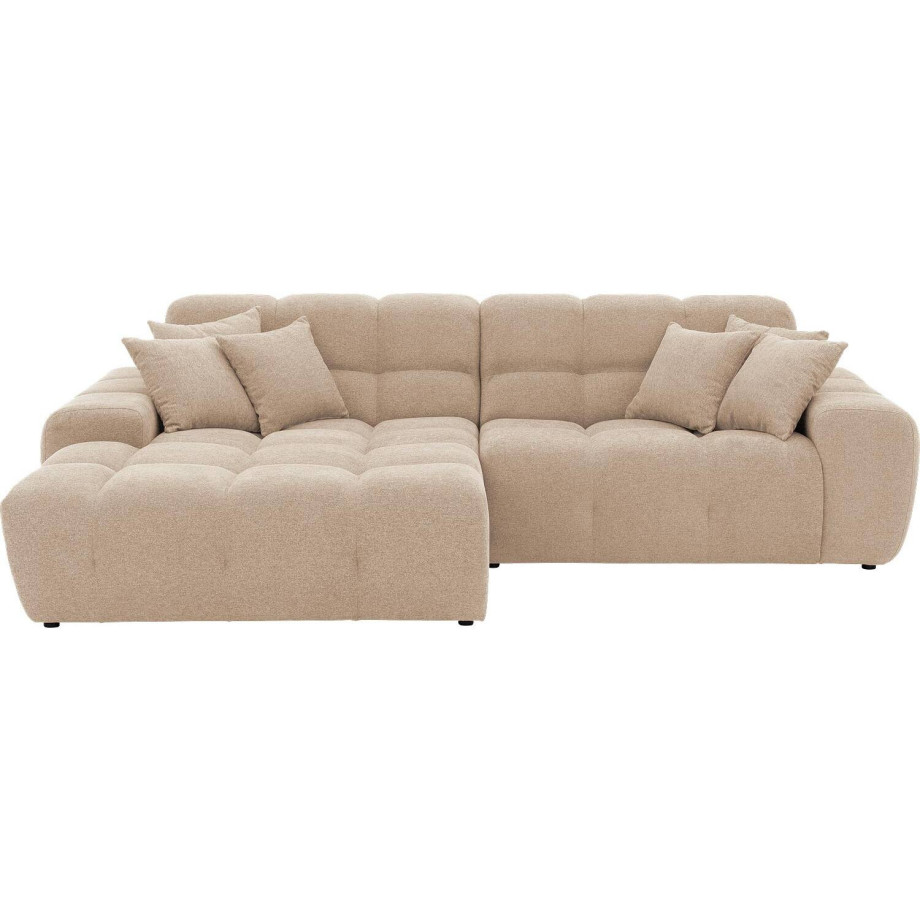 Goossens Excellent Bank Kubus - 40 X 40 Cm Stiksel bruin, stof, 1,5-zits, modern design met chaise longue links afbeelding 1