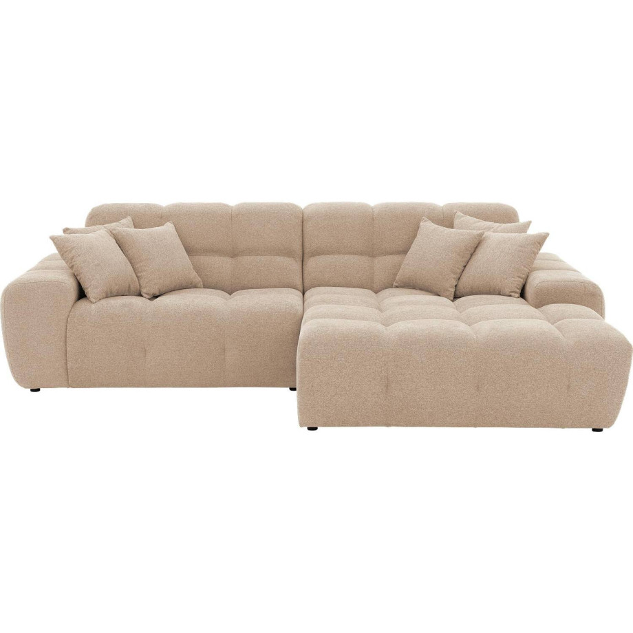 Goossens Excellent Bank Kubus - 40 X 40 Cm Stiksel bruin, stof, 1,5-zits, modern design met chaise longue rechts afbeelding 1