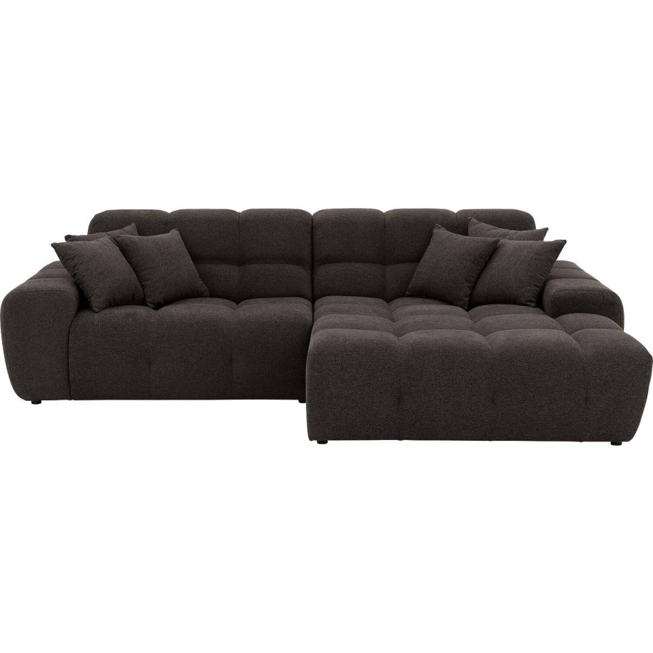 Goossens Excellent Bank Kubus - 40 X 40 Cm Stiksel donkerbruin, stof, 1,5-zits, modern design met chaise longue rechts afbeelding 1