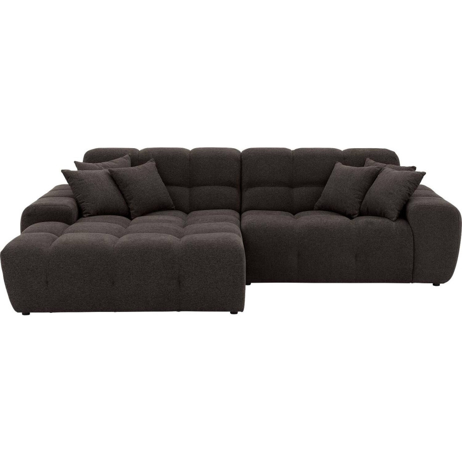 Goossens Excellent Bank Kubus - 40 X 40 Cm Stiksel donkerbruin, stof, 1,5-zits, modern design met chaise longue links afbeelding 1