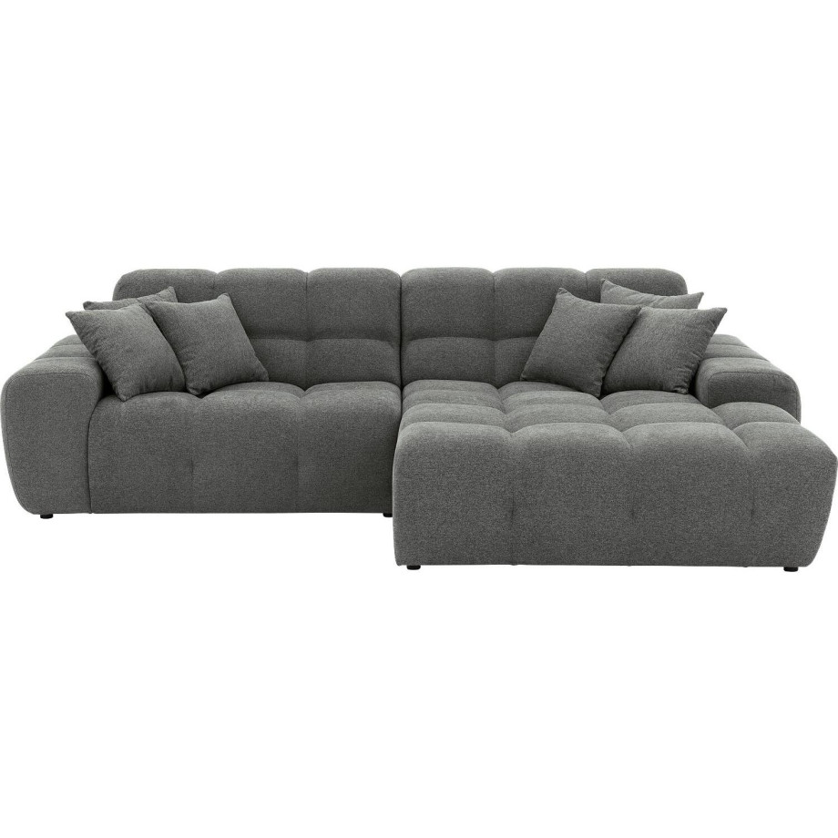 Goossens Excellent Bank Kubus - 40 X 40 Cm Stiksel grijs, stof, 1,5-zits, modern design met chaise longue rechts afbeelding 1