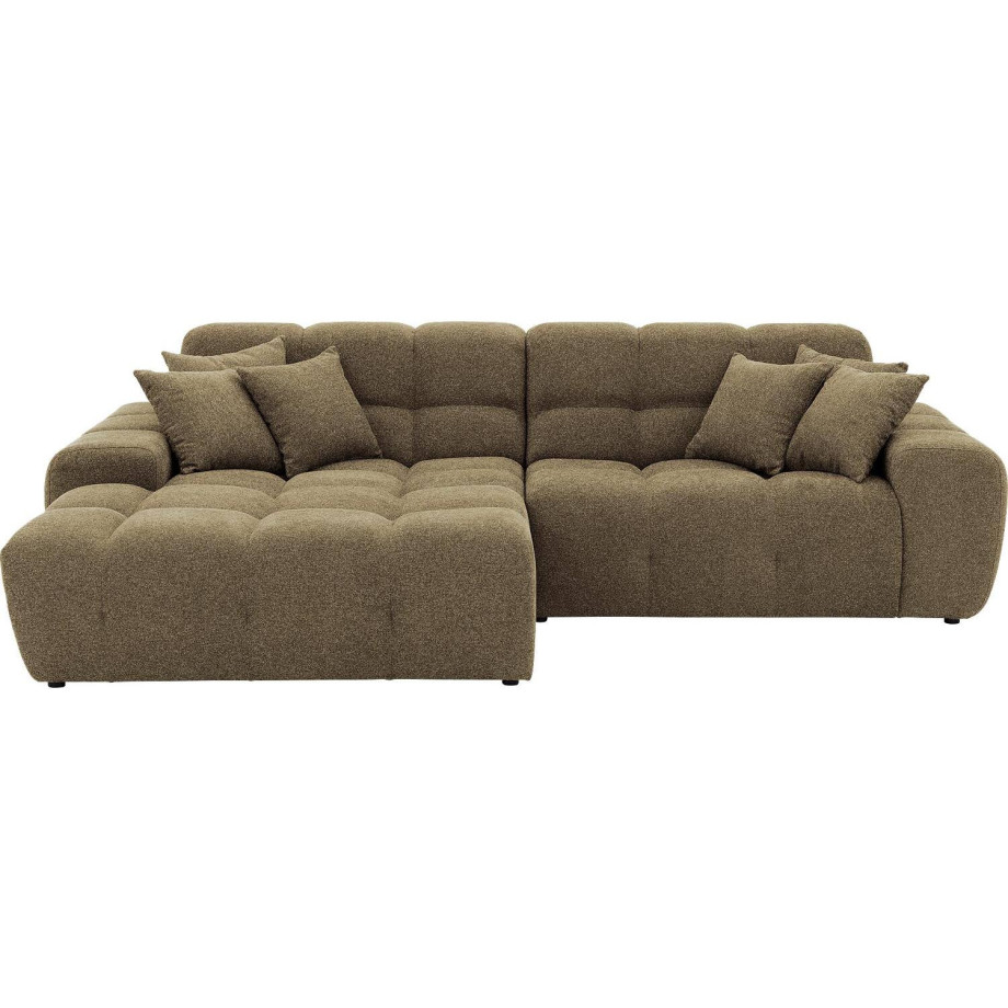 Goossens Excellent Bank Kubus - 40 X 40 Cm Stiksel groen, stof, 1,5-zits, modern design met chaise longue links afbeelding 1