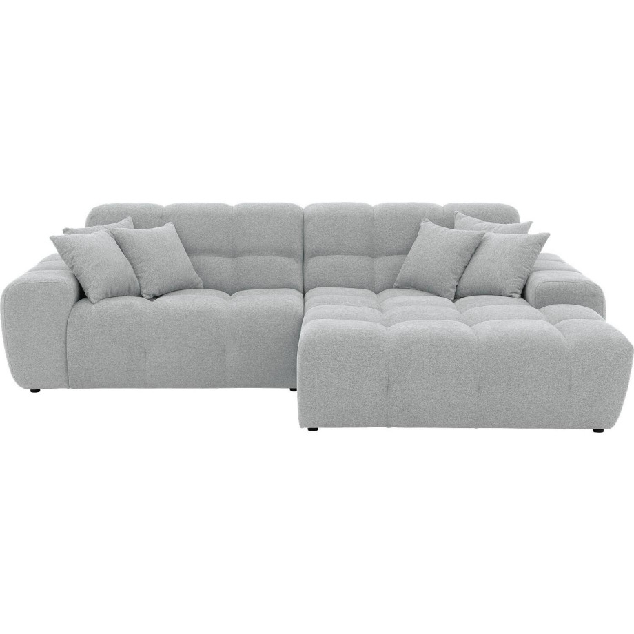 Goossens Excellent Bank Kubus - 40 X 40 Cm Stiksel lichtgrijs, stof, 1,5-zits, modern design met chaise longue rechts afbeelding 1