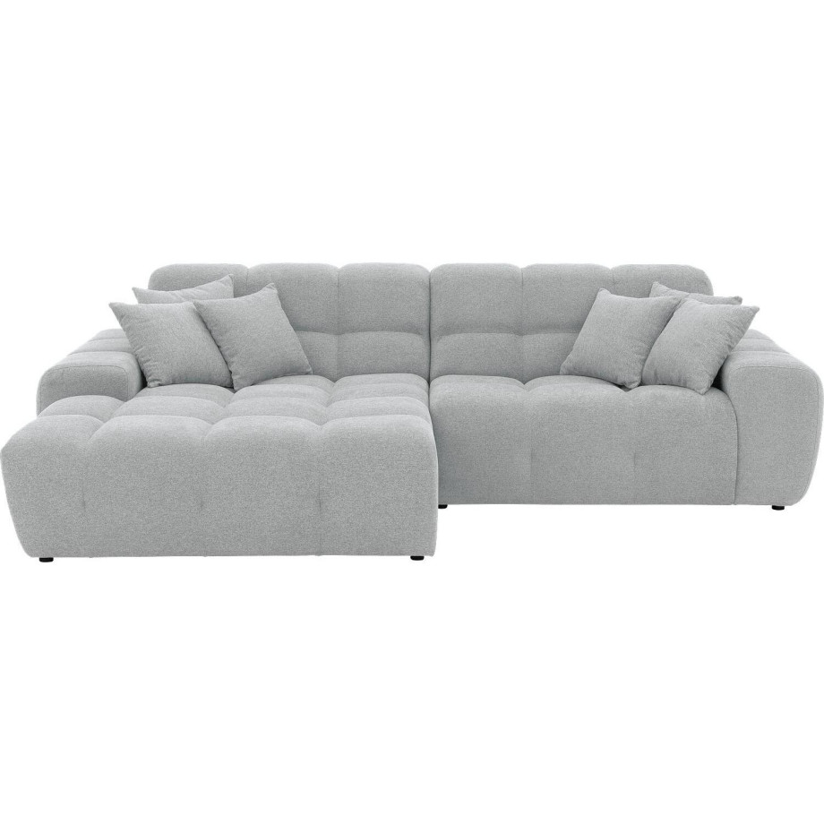 Goossens Excellent Bank Kubus - 40 X 40 Cm Stiksel lichtgrijs, stof, 1,5-zits, modern design met chaise longue links afbeelding 1