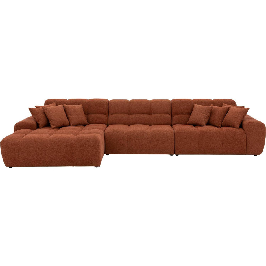 Goossens Excellent Bank Kubus - 40 X 40 Cm Stiksel oranje, stof, 1,5-zits, modern design met chaise longue links afbeelding 1