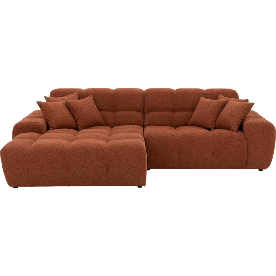 Goossens Excellent Bank Kubus - 40 X 40 Cm Stiksel oranje, stof, 1,5-zits, modern design met chaise longue links afbeelding 1