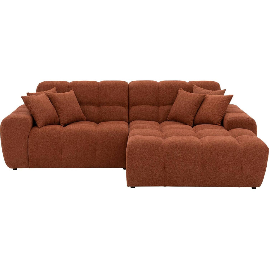 Goossens Excellent Bank Kubus bruin, stof, 1,5-zits, modern design met chaise longue rechts Goossens Excellent Bank Kubus bruin, stof, 1,5-zits, modern design met chaise longue rechts afbeelding 1