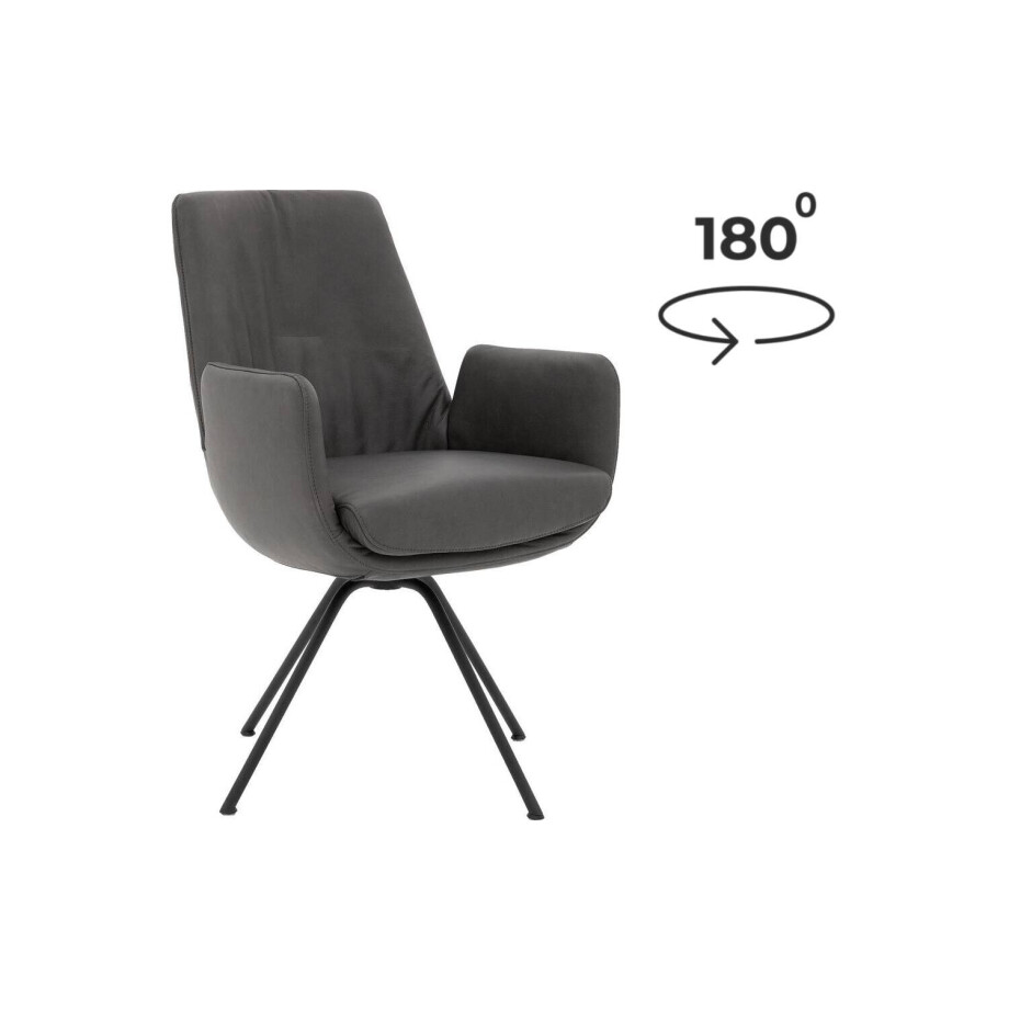 Goossens Excellent Eetkamerstoel Mabach grijs leer graden draaibaar met armleuning, stijlvol landelijk Goossens Excellent Eetkamerstoel Mabach grijs leer graden draaibaar met armleuning, stijlvol landelijk afbeelding 1