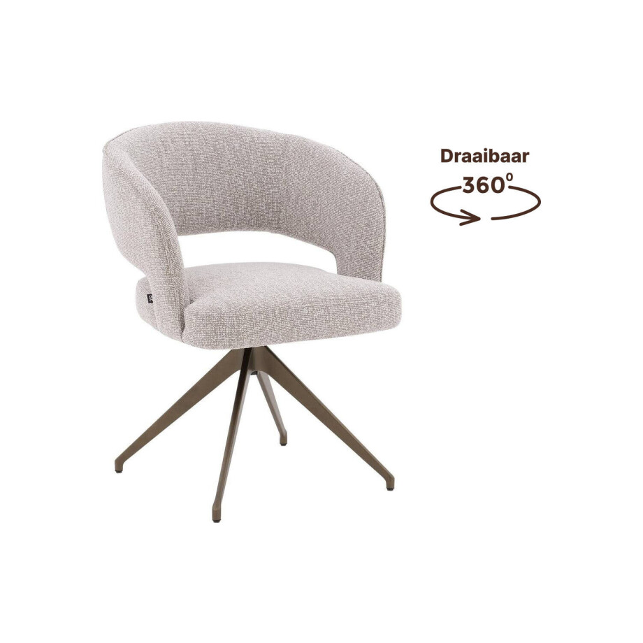 Goossens Excellent Eetkamerstoel Ostuni beige stof graden draaibaar met armleuning, afbeelding 1