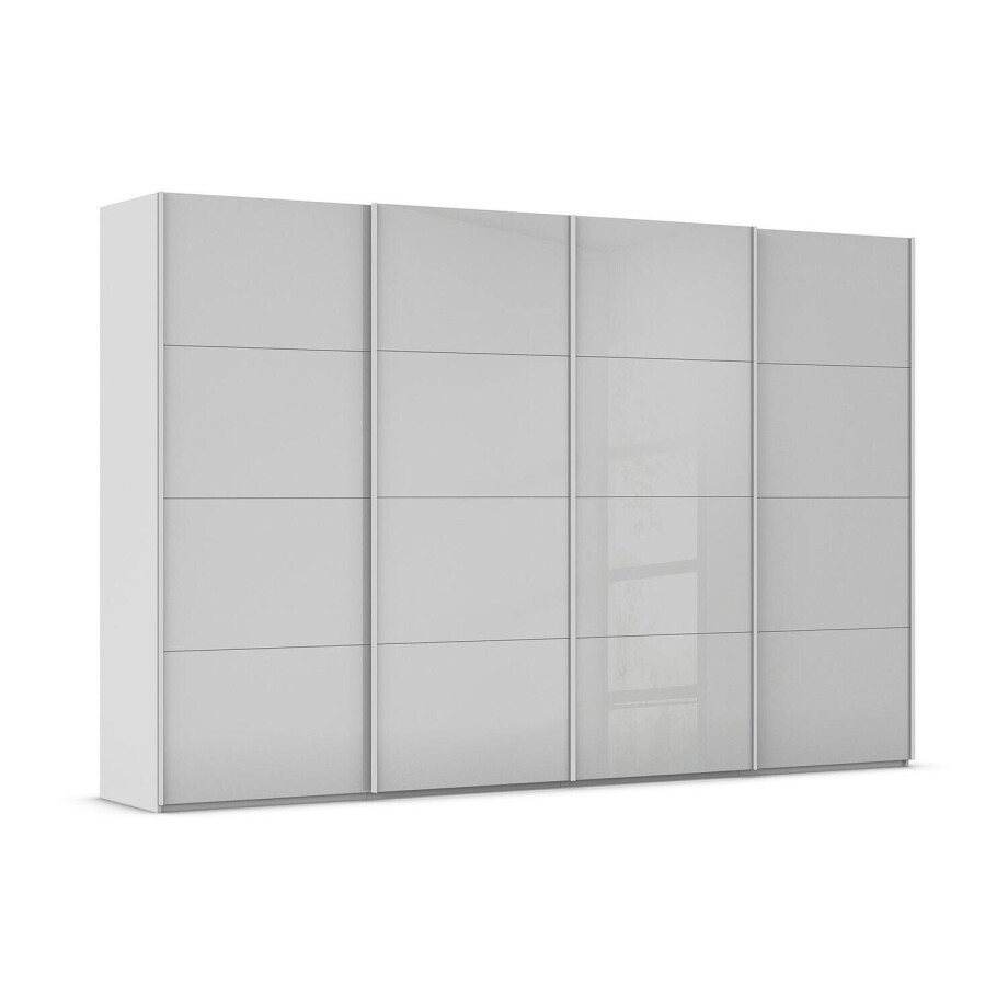 Goossens Excellent Kledingkast Finca Glans Glas, Slaapkamerkast 400 cm breed, 236 cm hoog, 4x 4 paneel glas schuifdeuren afbeelding 1