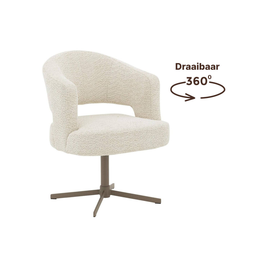 Goossens Excellent Stoel Roma wit stof graden draaibaar met autoreturn met armleuning, elegant chic Goossens Excellent Stoel Roma wit stof graden draaibaar met autoreturn met armleuning, elegant chic afbeelding 1