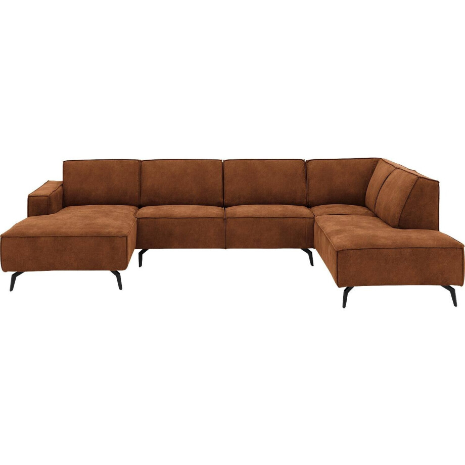 Goossens Hoekbank Hercules bruin, microvezel, 2-zits, modern design met ligelement rechts afbeelding 1