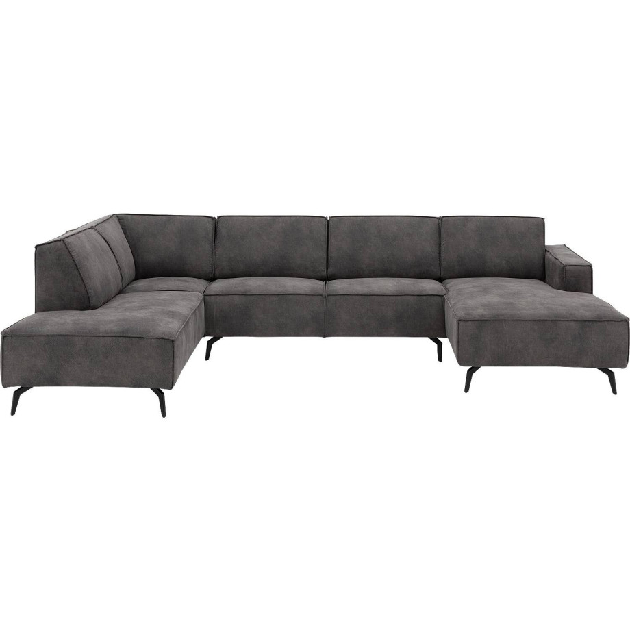 Goossens Hoekbank Hercules donkergrijs, microvezel, 2-zits, modern design met ligelement links afbeelding 1