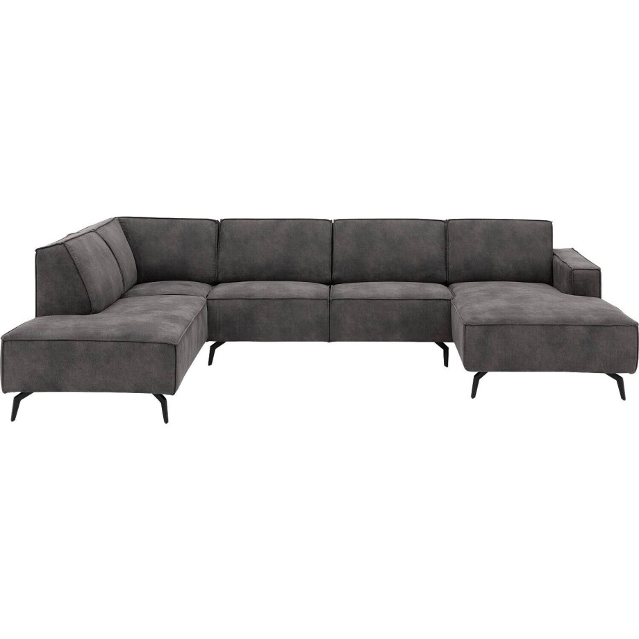 Goossens Hoekbank Hercules donkergrijs, microvezel, 2-zits, modern design met ligelement links afbeelding 1