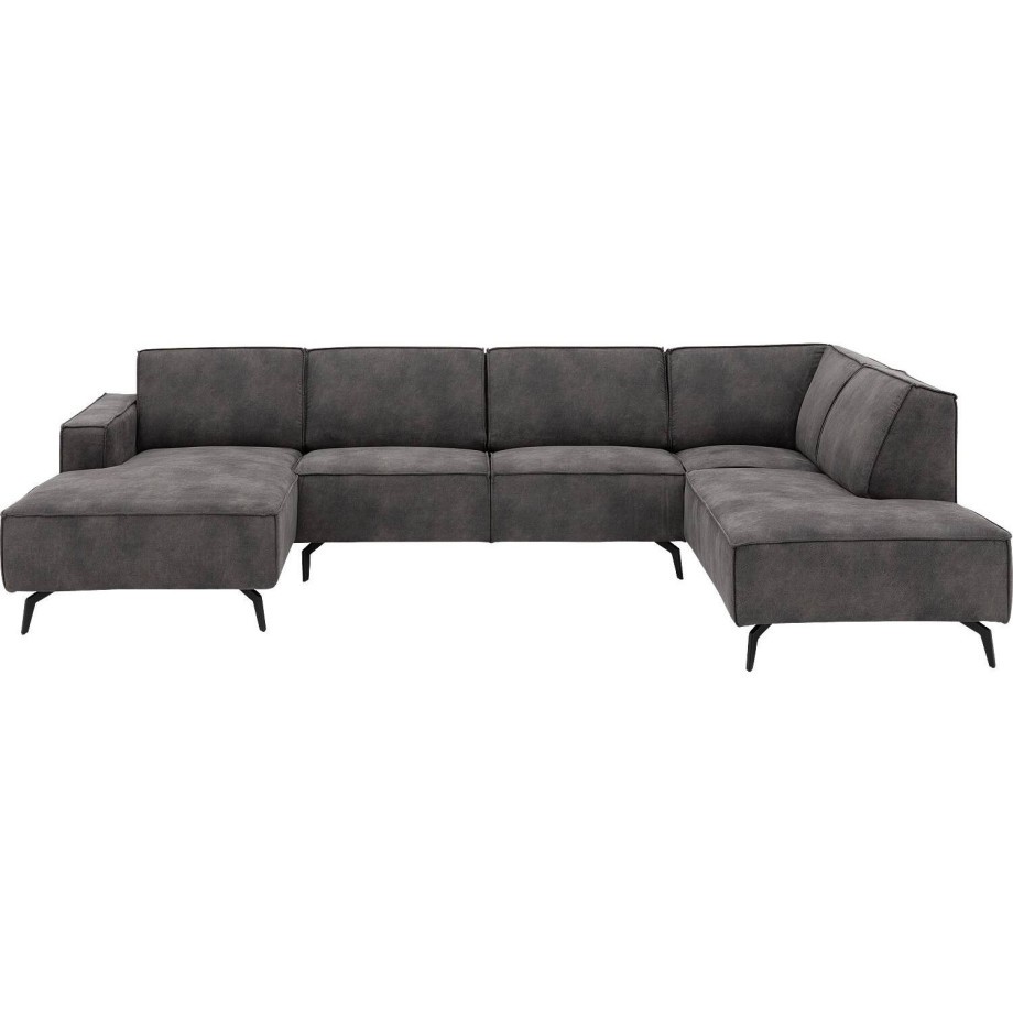 Goossens Hoekbank Hercules donkergrijs, microvezel, 2-zits, modern design met ligelement rechts afbeelding 1