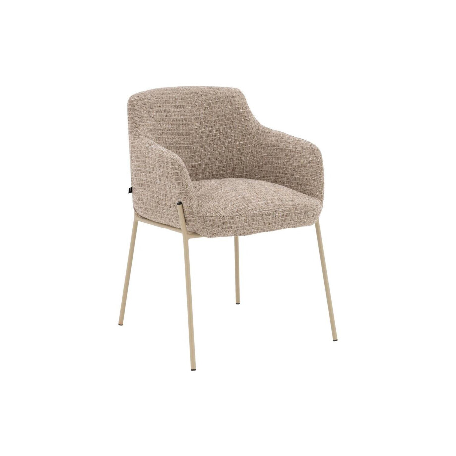 Goossens Stoel Pepijn beige stof met armleuning, modern design afbeelding 1