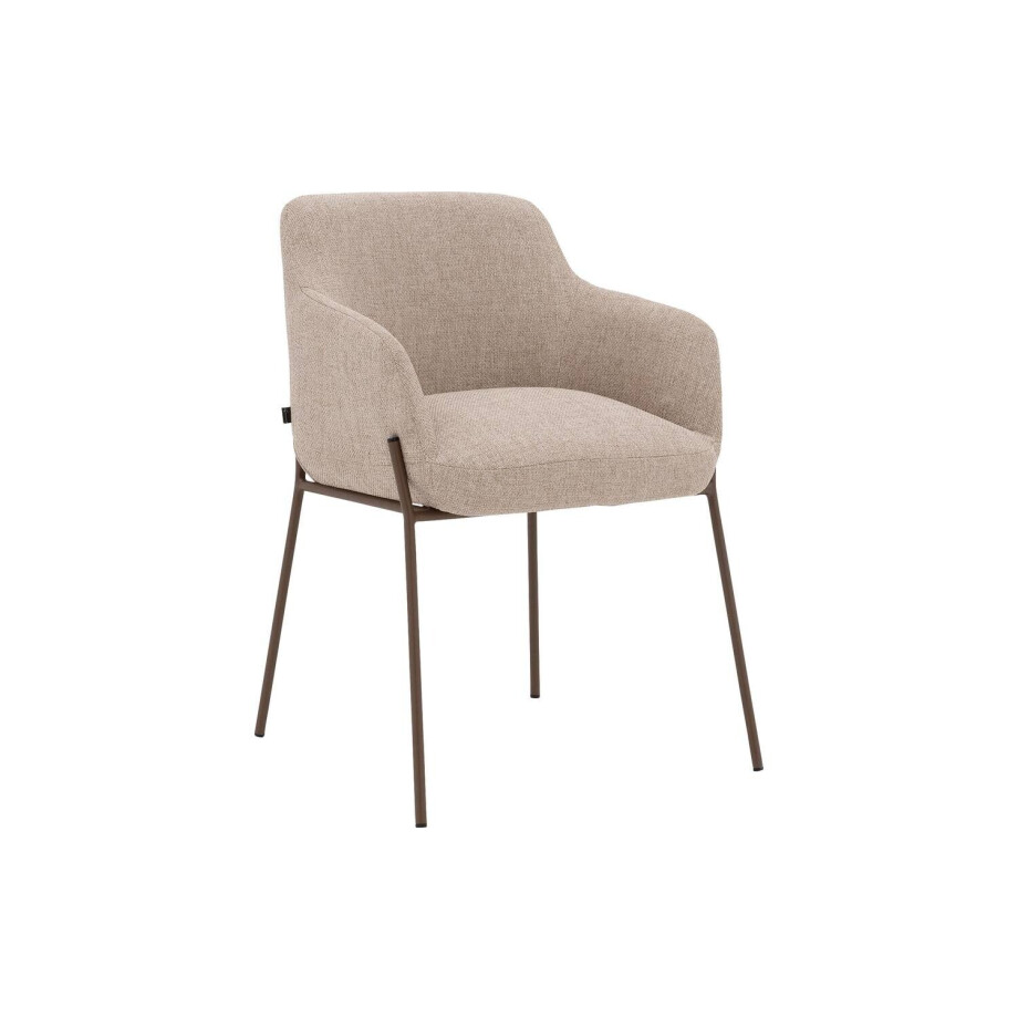 Goossens Stoel Pepijn beige stof met armleuning, modern design Goossens Stoel Pepijn beige stof met armleuning, modern design afbeelding 1