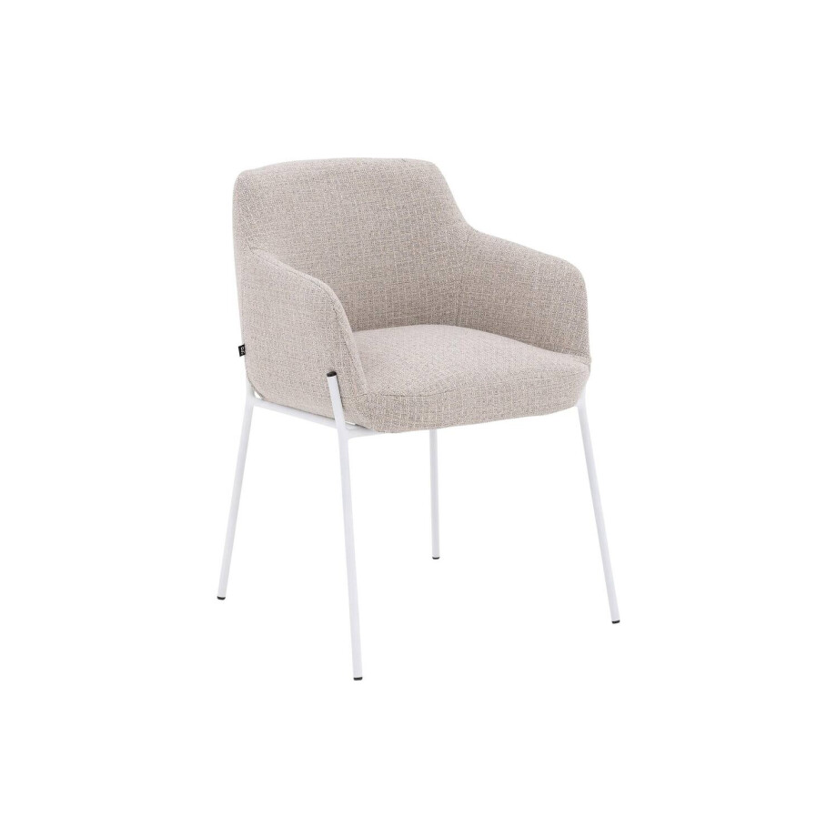 Goossens Stoel Pepijn beige stof met armleuning, modern design Goossens Stoel Pepijn beige stof met armleuning, modern design afbeelding 1