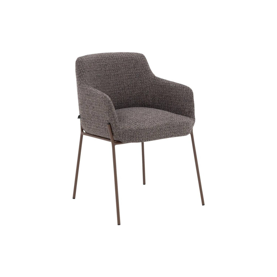 Goossens Stoel Pepijn donkerbruin stof met armleuning, modern design Goossens Stoel Pepijn donkerbruin stof met armleuning, modern design afbeelding 1