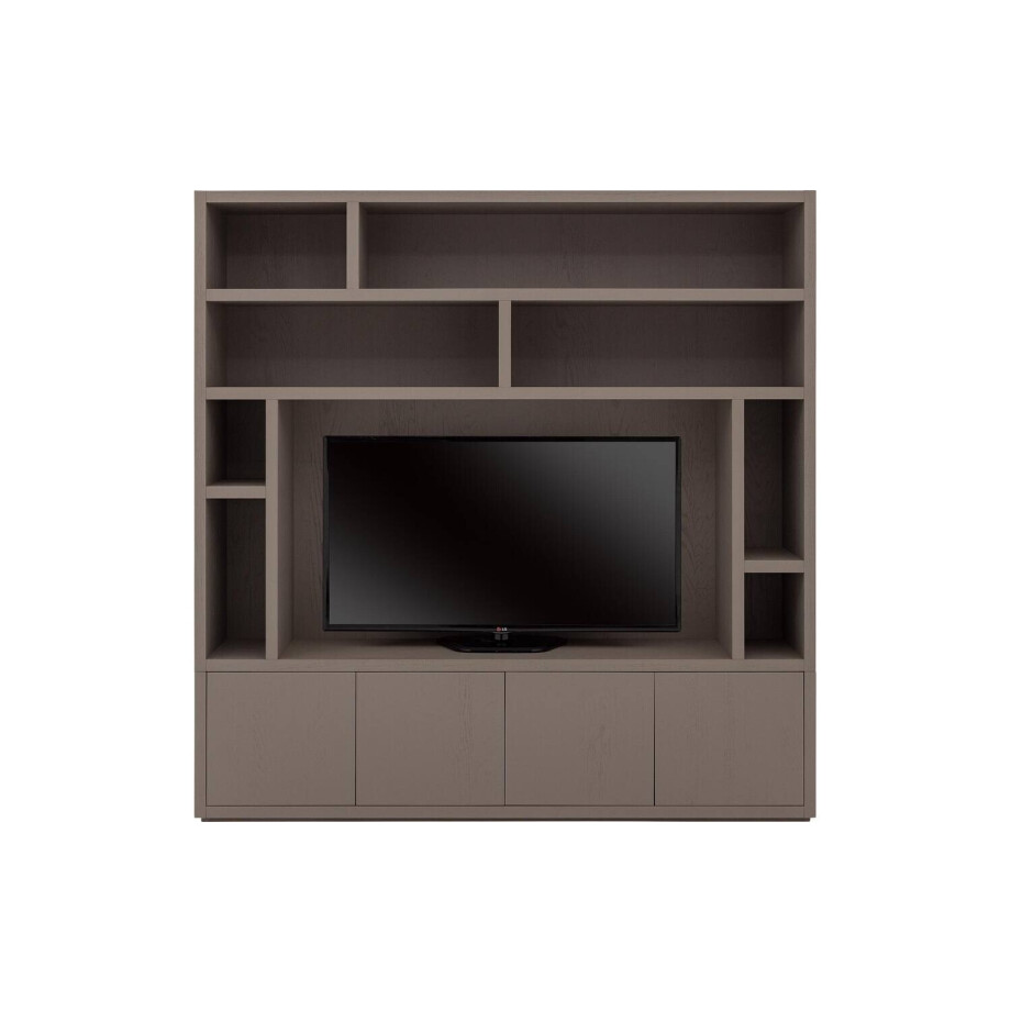 Goossens Tv Meubel Barcelona, 4 deuren 8 open vakken 1 tv paneel Goossens Tv Meubel Barcelona, 4 deuren 8 open vakken 1 tv paneel afbeelding 1