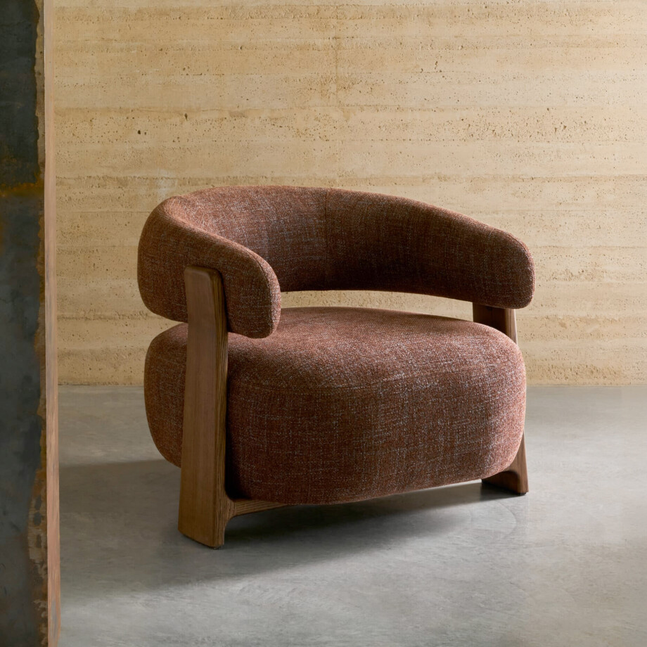 Kave Home Fauteuil 'Granite' Chenille en essenhout, kleur Bruin afbeelding 1