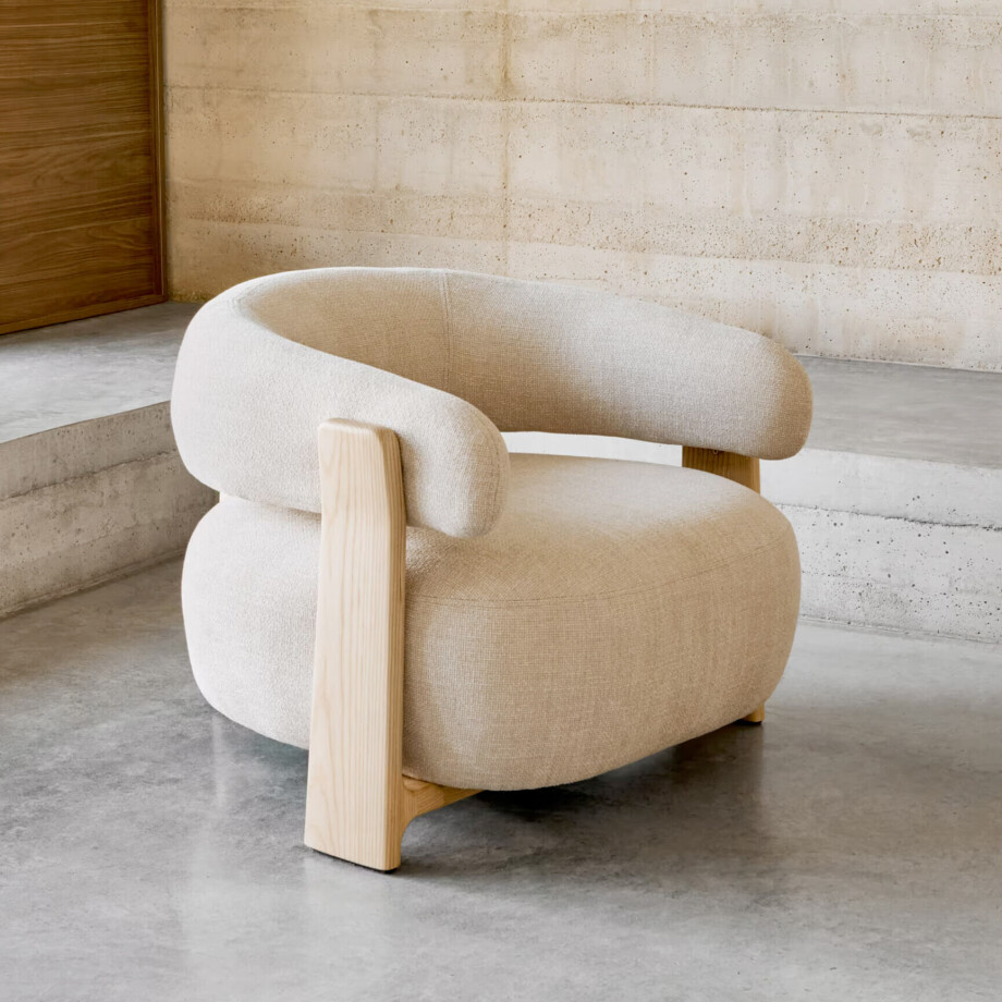 Kave Home Fauteuil 'Granite' Chenille en essenhout, kleur Beige/Naturel afbeelding 1