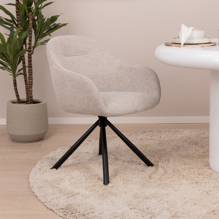 WOOOD Eetkamerstoel 'Grant-Jaki' Chenille, kleur Zand WOOOD Eetkamerstoel 'Grant-Jaki' Chenille, kleur Zand afbeelding 1