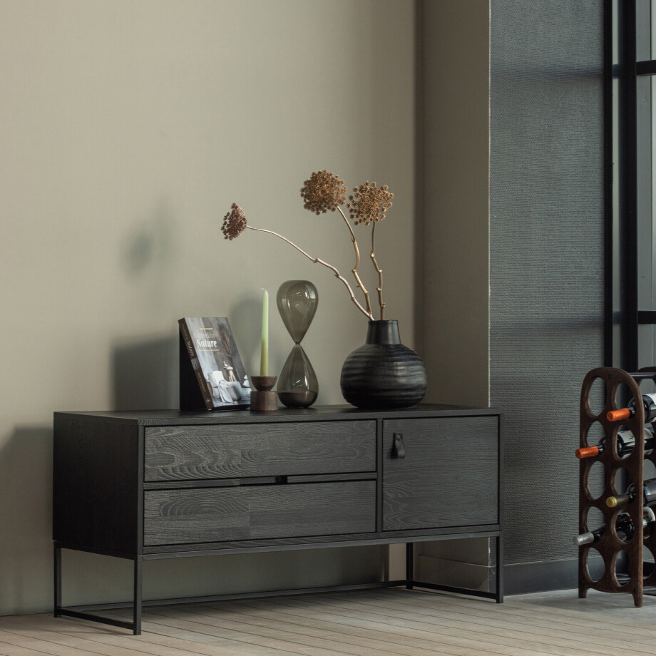 Grenen,WOOOD TV-meubel 'Silas' Grenen, 120cm, kleur Zwart afbeelding 1