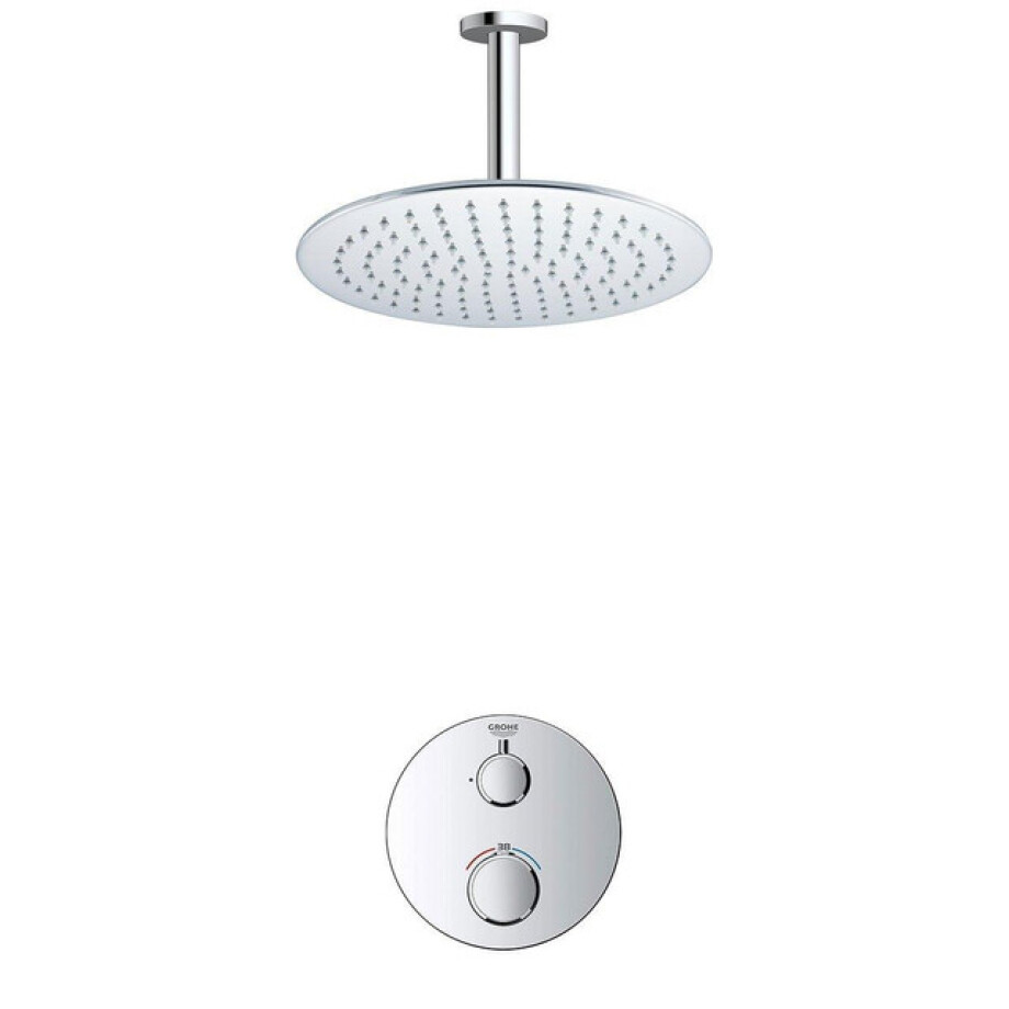 Grohe - Adema Rise Regendoucheset - Inbouw - 1 functie - met Adema Rise hoofddouche 30cm - plafondarm 20cm - Grohe Grohtherm inbouwthermostaat - chroom SW236914 sw105953 SW696252 SW377830 afbeelding 1