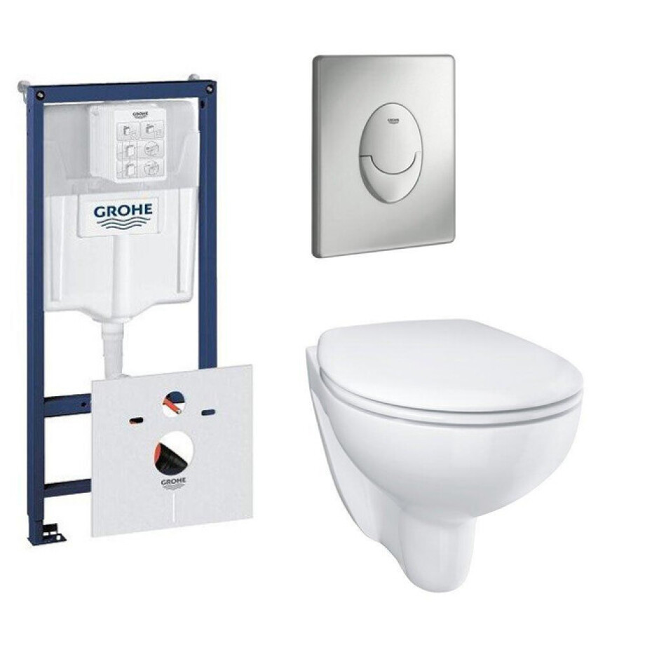 GROHE Bau keramiek toiletset met spoelrandloos en diepspoel inclusief inbouwreservoir en bedieningspaneel wit 0729121/0729205/sw205846/ afbeelding 1