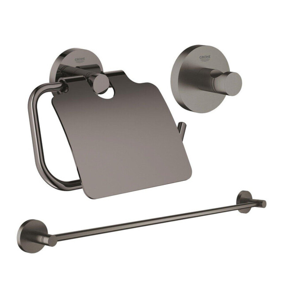 GROHE Essentials accessoireset 3-delig met handdoekhouder, handdoekhaak en toiletrolhouder met klep brushed hard graphite sw98977/sw99001/sw99016/ afbeelding 1